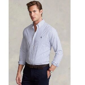 POLO RALPH LAUREN Mens Blue White Black Plaid Button Down Shirt Size Large Twill
